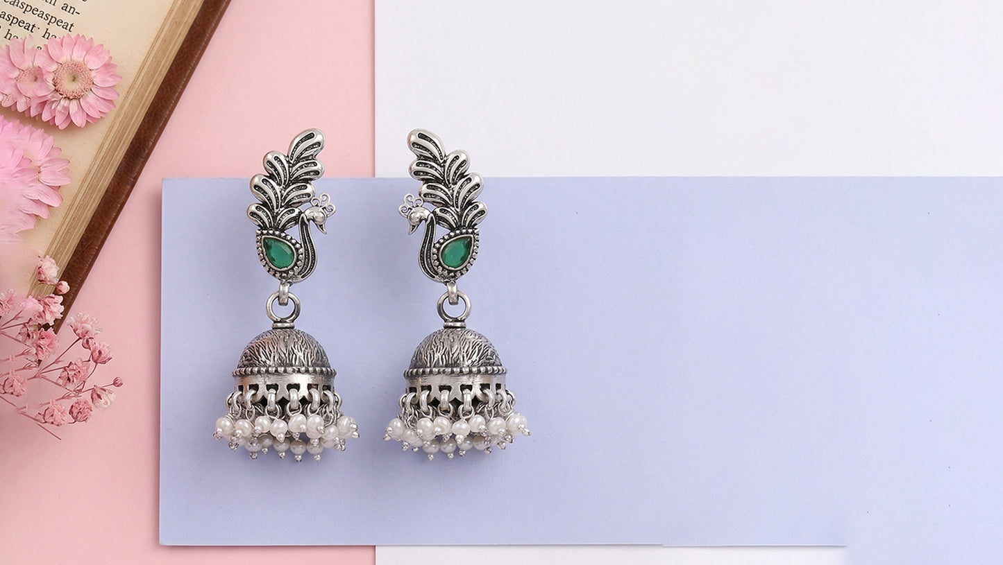 Ethnic Peacock Pearl Drop Earrings by Sangeeta Boochra