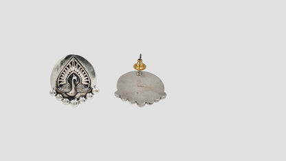 Sangeeta Boochra Peacock Motif Oxidised Silver Statement Earrings