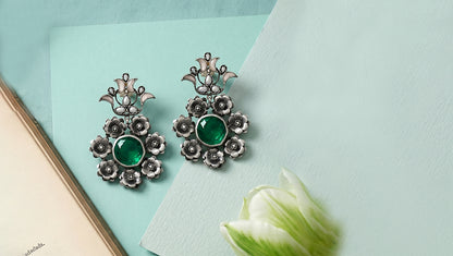 Sangeeta Boochra Floral Statement Silver Danglers