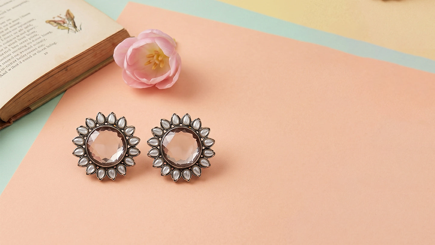 Sangeeta Boochra Vintage Pearl Bloom Silver Studs
