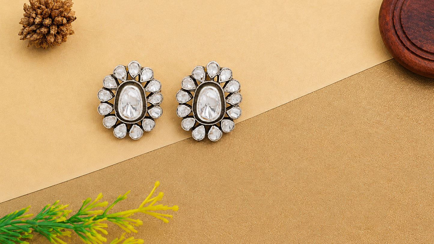 Sangeeta Boochra Handcrafted Moissanite Sterling Silver Floral Stud Earrings
