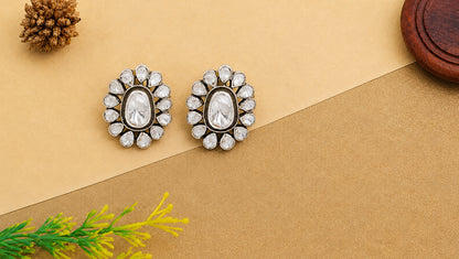 Sangeeta Boochra Handcrafted Moissanite Sterling Silver Floral Stud Earrings