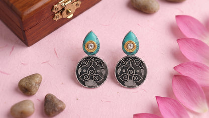 Sangeeta Boochra Handcrafted Turquoise Oxidised Silver Earrings