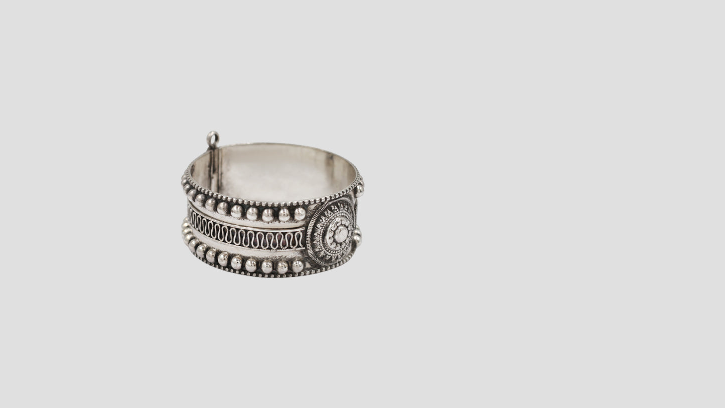 Statement Tribal Oxidised Silver Bangle by Sangeeta Boochra