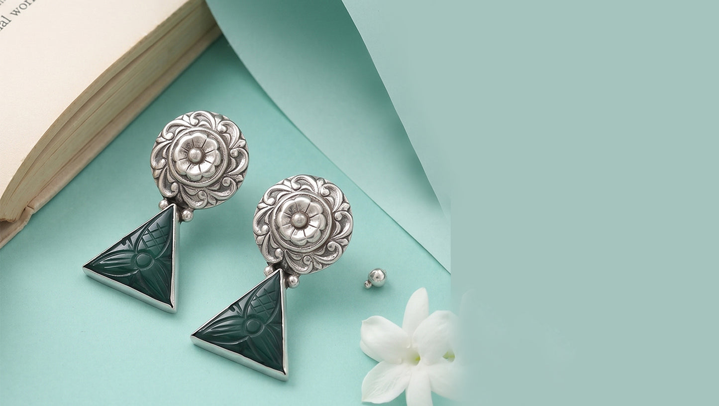 Sangeeta Boochra Tribal Triangle Silver Earrings
