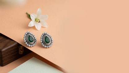 Sangeeta Boochra Emerald Teardrop Moissanite Silver Studs