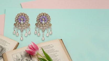 Sangeeta Boochra Artisan Dual Tone Silver Kundan Floral Earrings