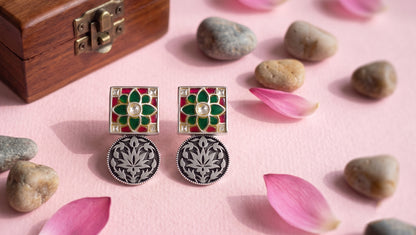 Sangeeta Boochra Handcrafted Kundan Statement Silver Earrings