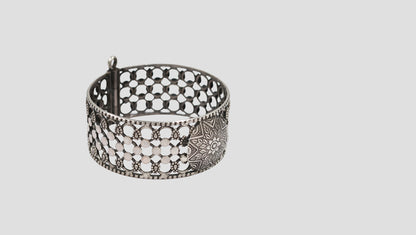 Sangeeta Boochra Traditional Openwork Oxidised Silver Statement Bangle