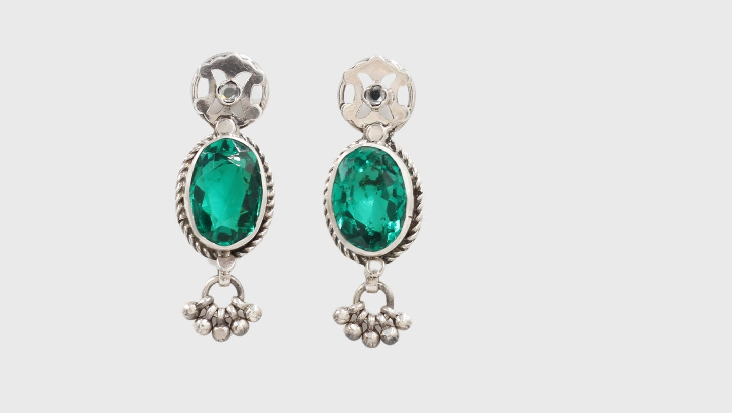 Timeless Splendor: Sangeeta Boochra Silver Earrings Adorned with Emeralds