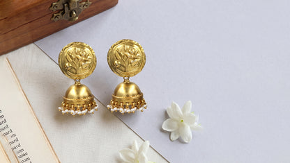 Gold Plated Floral Silver Jhumka Earrings by Sangeeta Boochra