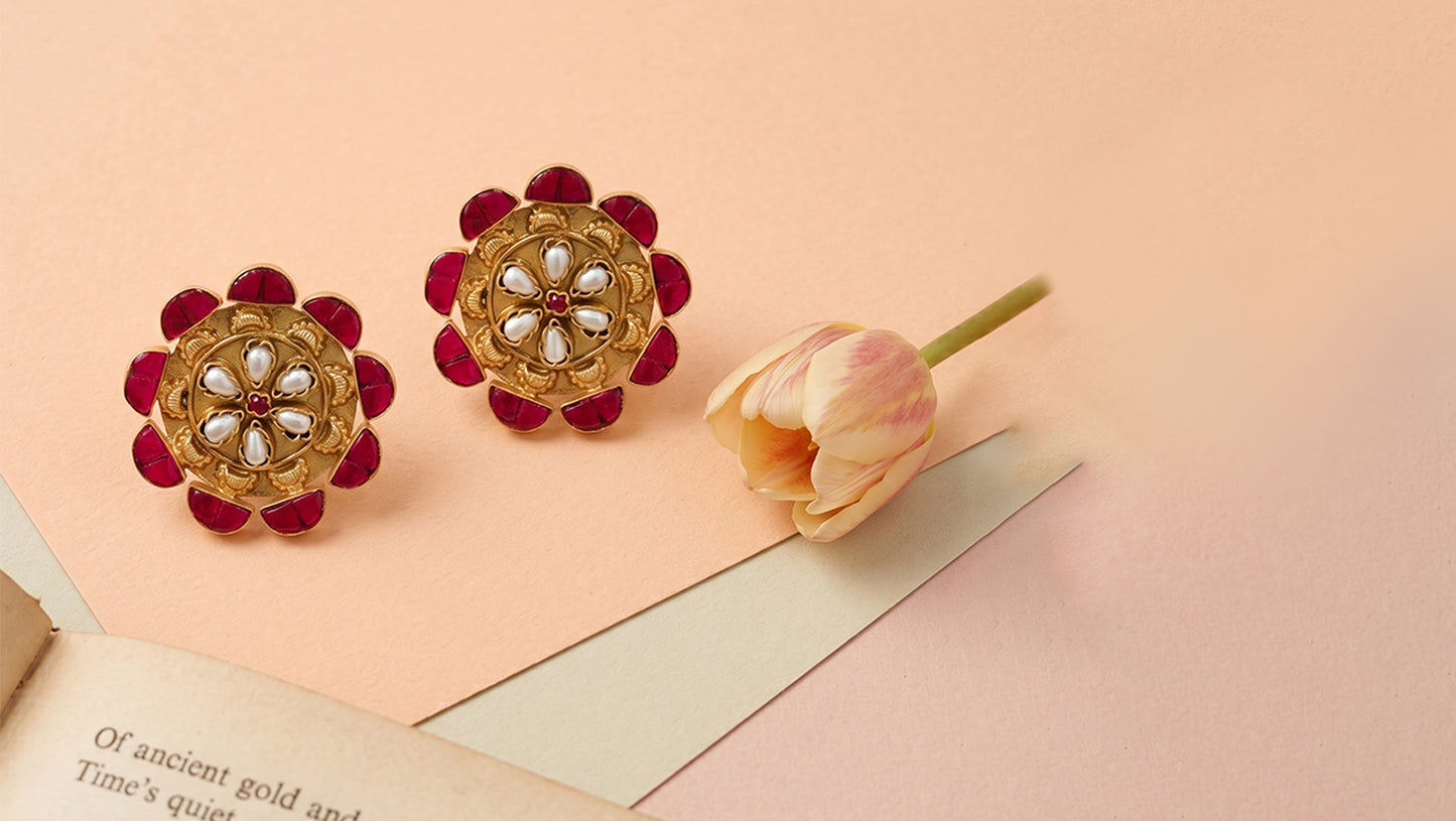Sangeeta Boochra Handcrafted Gold-Plated Kundan Statement Studs