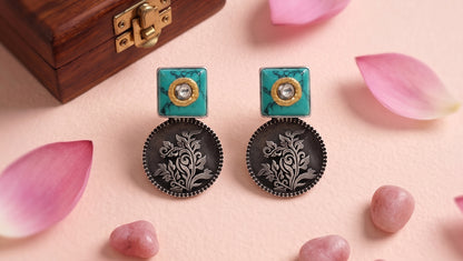 Sangeeta Boochra Turquoise Stone Oxidized Sterling Silver Earrings