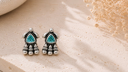 Sangeeta Boochra Signature Handcrafted Oxidised Silver Designer Stud Earrings