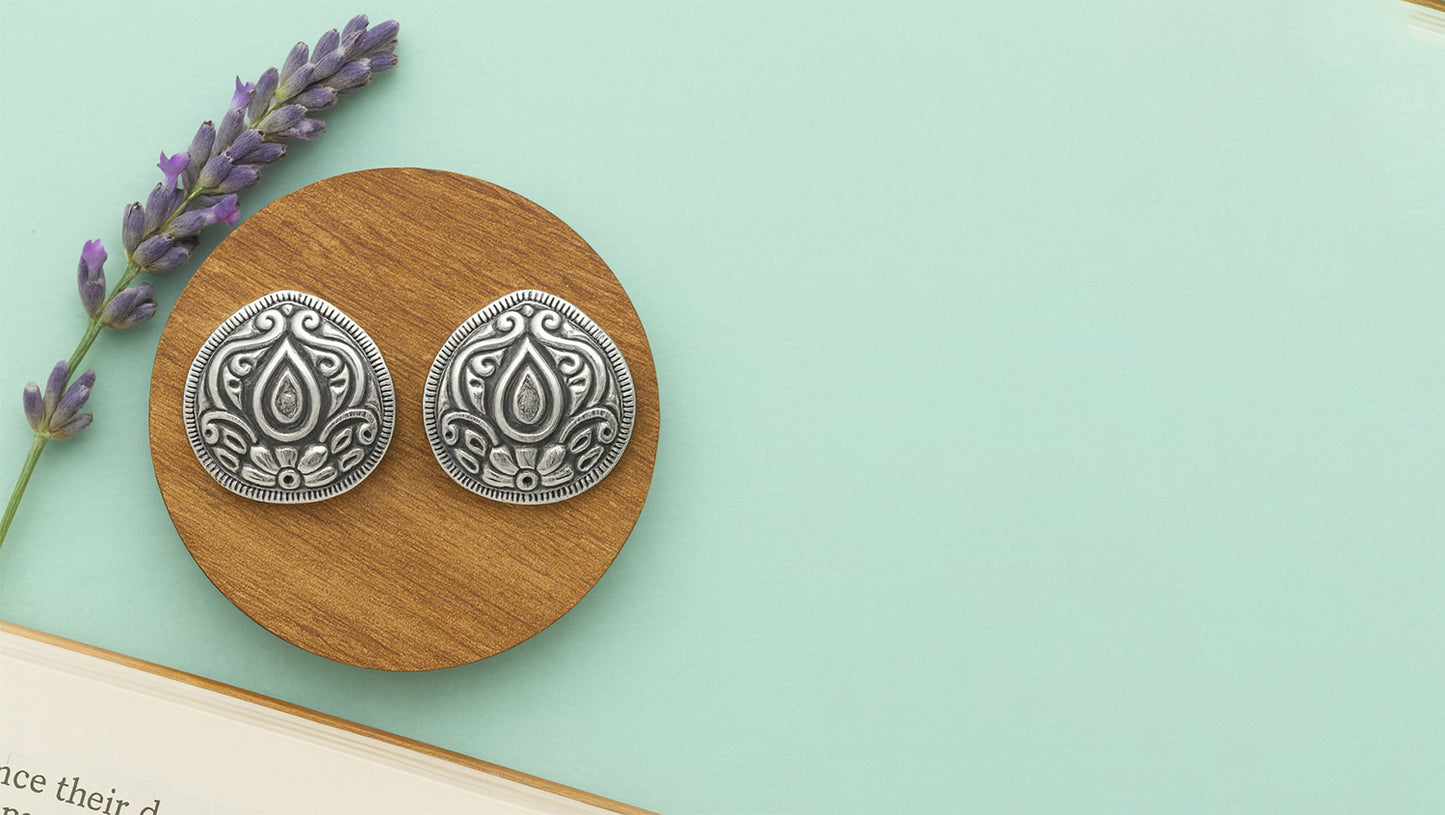 Sangeeta Boochra Artistic Silver Floral Motif Studs