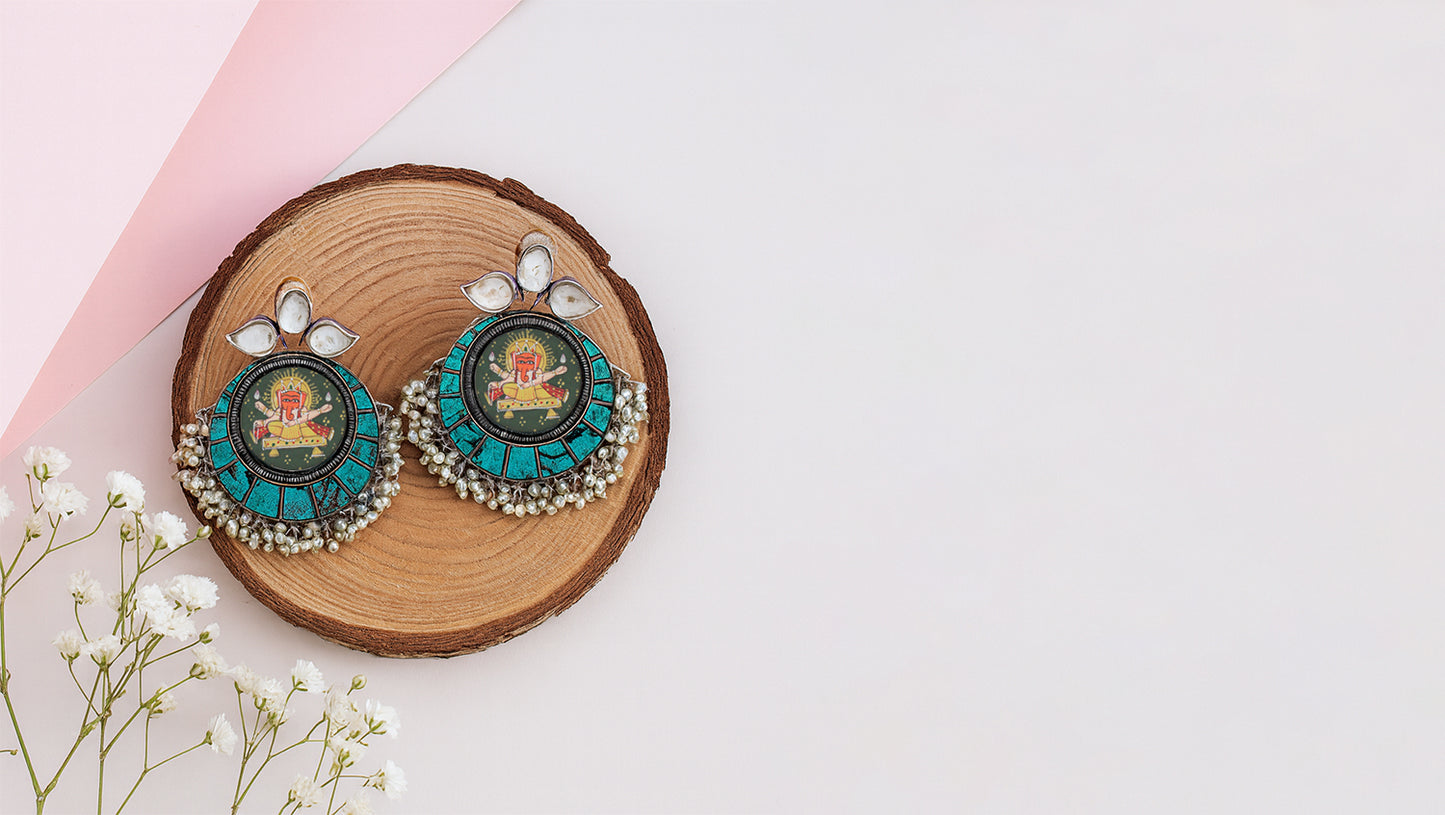 Sangeeta Boochra Handcrafted Silver Turquoise Earrings