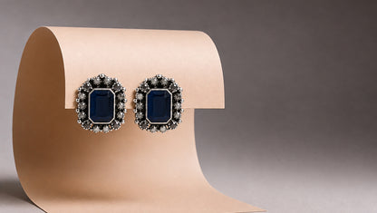 Sangeeta Boochra Handcrafted Oxidised Silver Blue Stone Stud Earrings