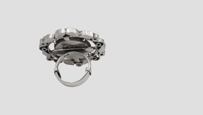Sangeeta Boochra Sterling Silver Ring with Peacock Artwork & Stone Detailing
