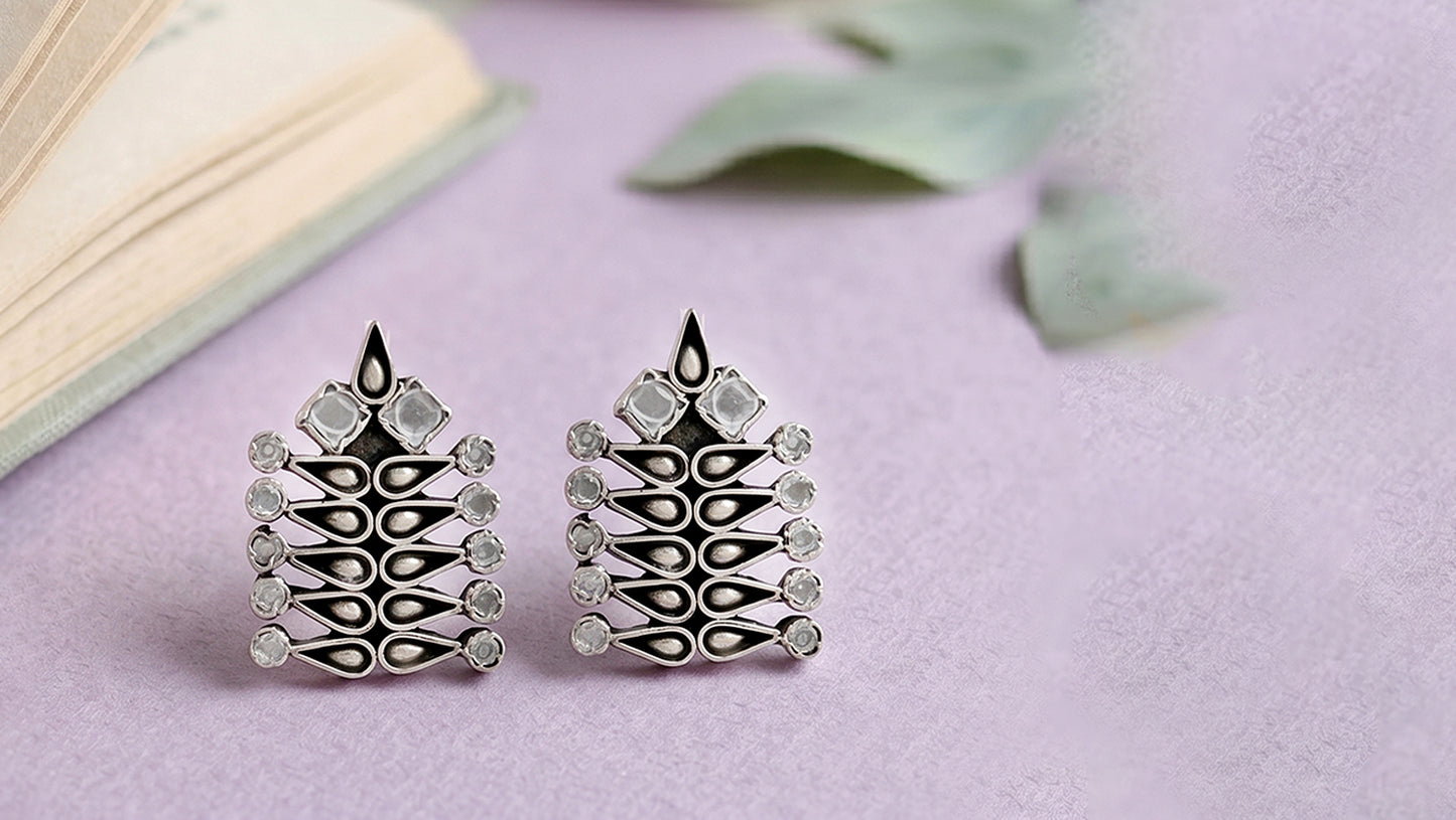 Sangeeta Boochra Bohemian Silver Statement Earrings