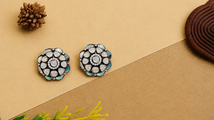 Sterling Silver Floral Stud Earrings with Mother of Pearl & Moissanite | Sangeeta Boochra