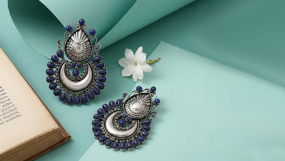 Sangeeta Boochra Artisan Lepis Stone Chandbali Earrings