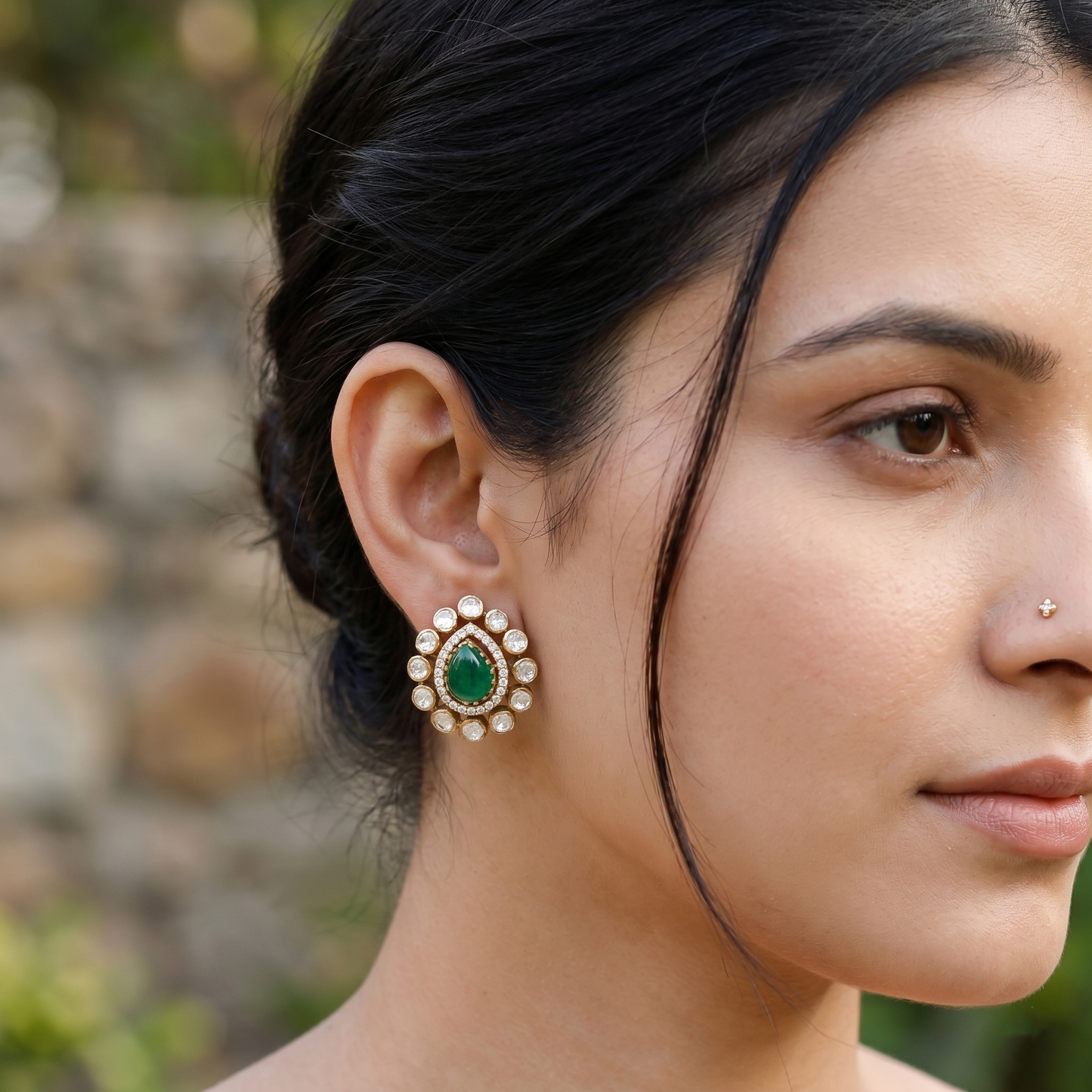 Sangeeta Boochra Royal Green Drop Moissanite Silver Set