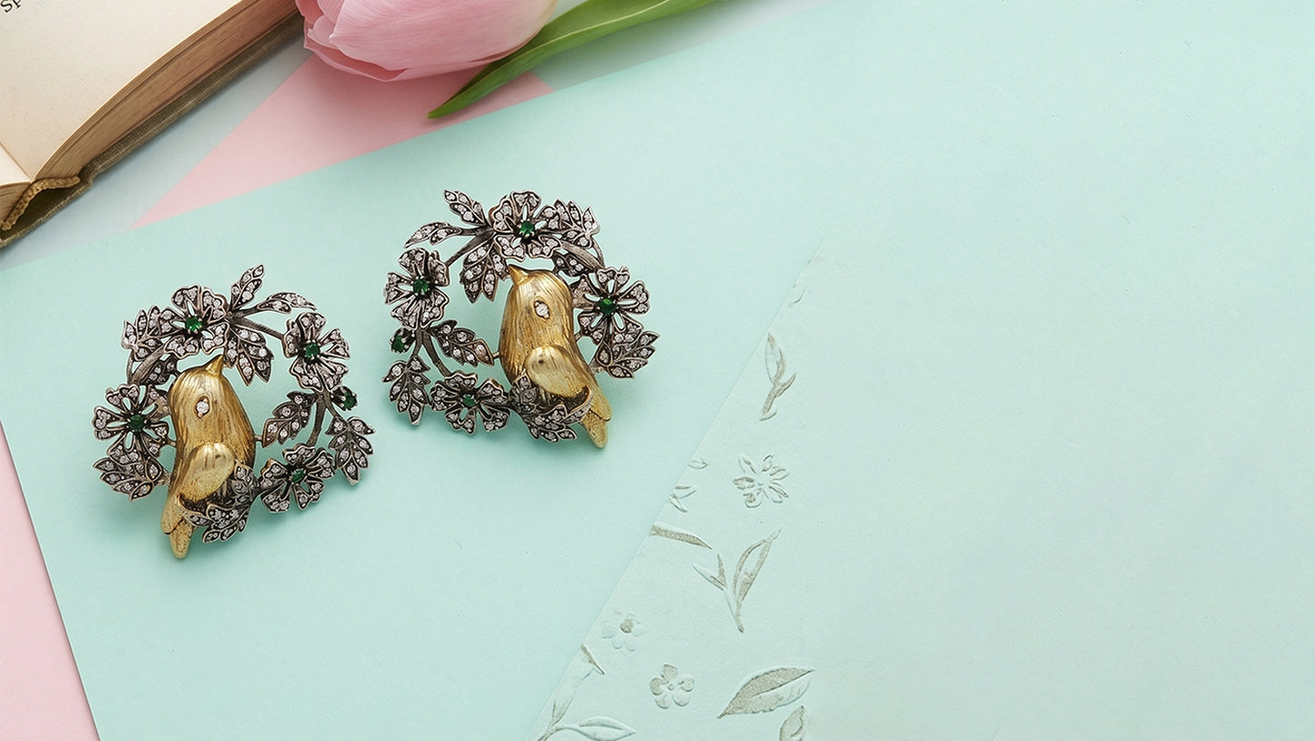 Sangeeta Boochra Heritage Dual Plated Bird Motif Silver Earrings
