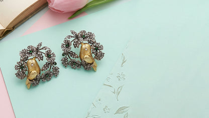 Sangeeta Boochra Heritage Dual Plated Bird Motif Silver Earrings