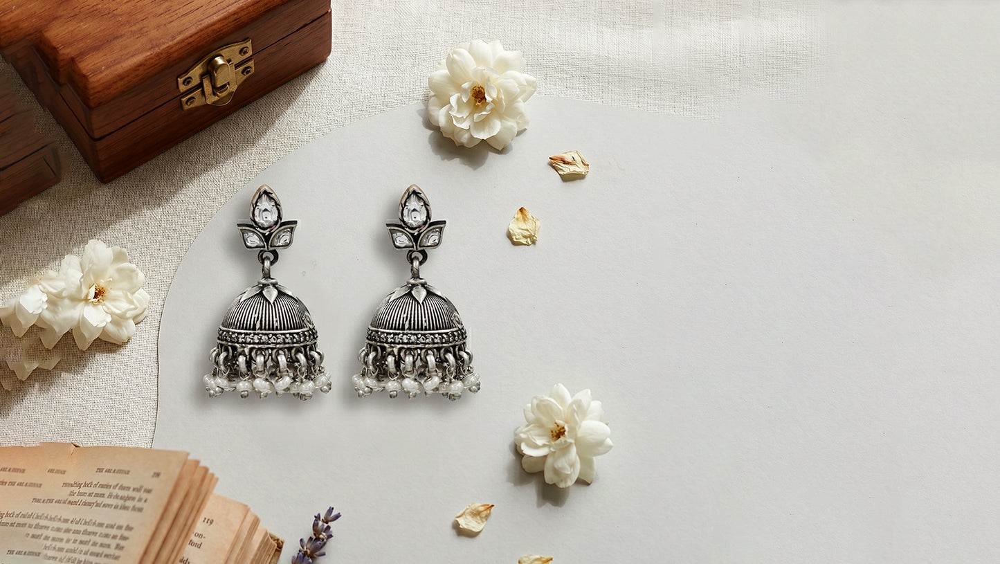 Sangeeta Boochra Artisan Crafted Kundan Pearl Jhumkas