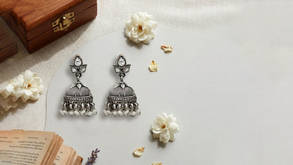 Sangeeta Boochra Artisan Crafted Kundan Pearl Jhumkas