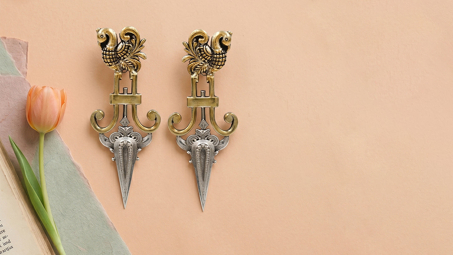 Sangeeta Boochra Handcrafted Dual Tone Peacock Motif Statement Earrings