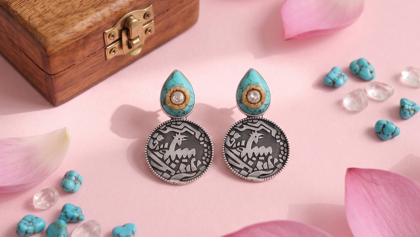 Sangeeta Boochra Artisan Turquoise Oxidised Silver Earrings