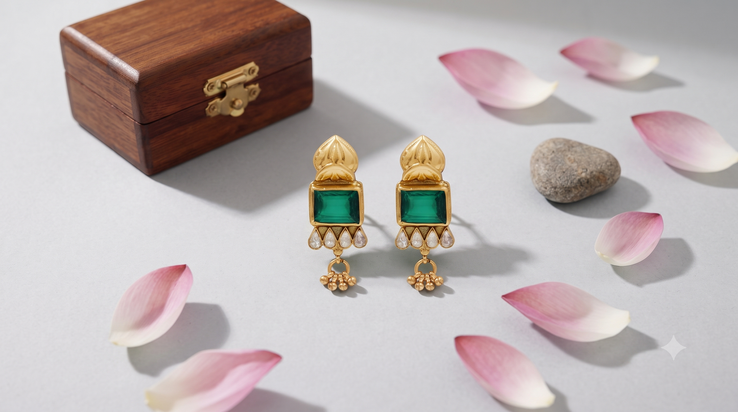 Sangeeta Boochra Handcrafted Gold Plated Moissanite Silver Statement Earrings