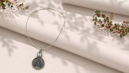 Sangeeta Boochra Sterling Silver Oxidised Spiral Pendant with Moissanite