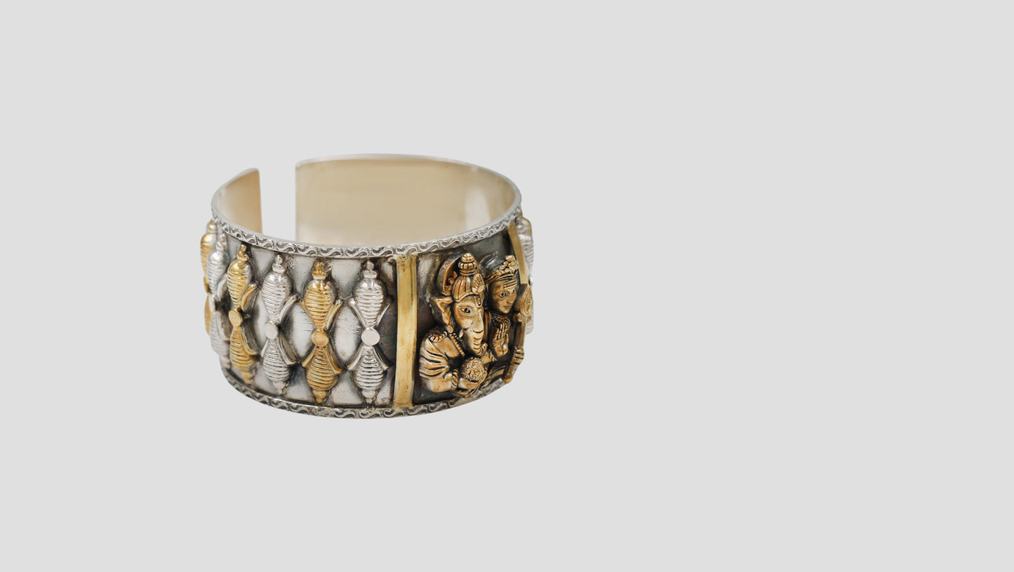 Traditional Dual-Tone Statement Cuff with Divine Motifs