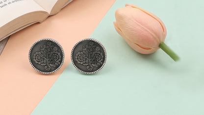 Sangeeta Boochra Vintage Floral Oxidised Silver Stud
