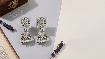 Sangeeta Boochra Statement Oxidised Silver Jhumka Earrings