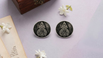 Sangeeta Boochra Heritage Bloom Oxidised Silver Round Stud