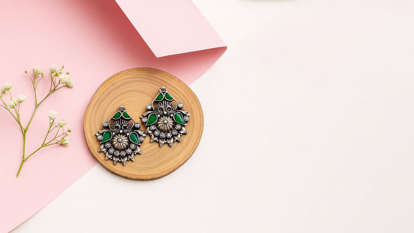 Sangeeta Boochra Classic Floral Antique Silver Earrings