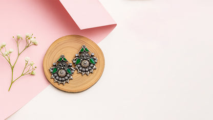 Sangeeta Boochra Classic Floral Antique Silver Earrings