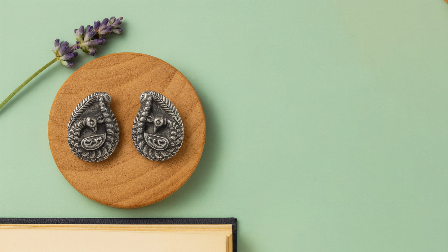 Sangeeta Boochra Handcrafted Silver Peacock Motif Stud