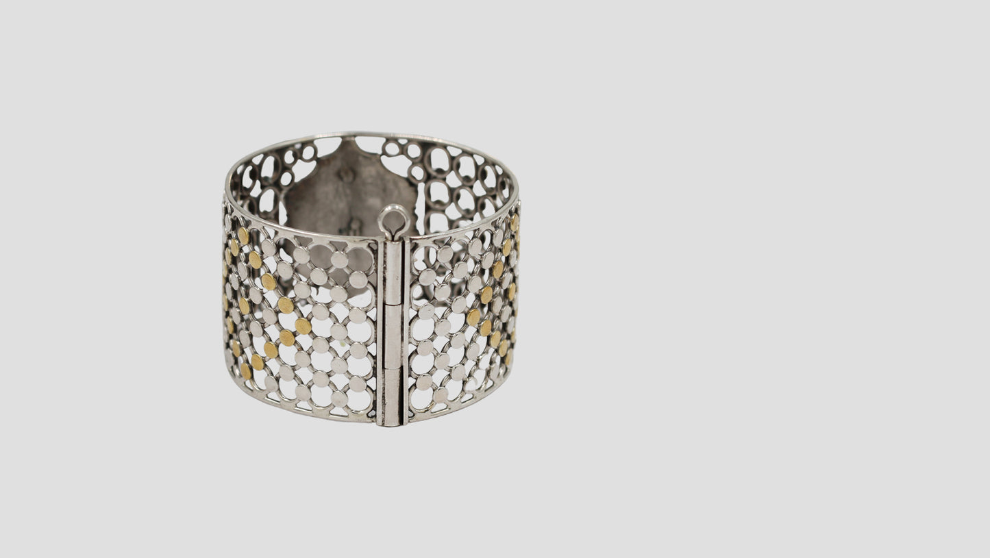 Handcrafted Dual-Tone Silver Bangle with Heritage Crest | Sangeeta Boochra