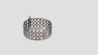 Sangeeta Boochra Intricate Floral Oxidised Silver Openable Bangle