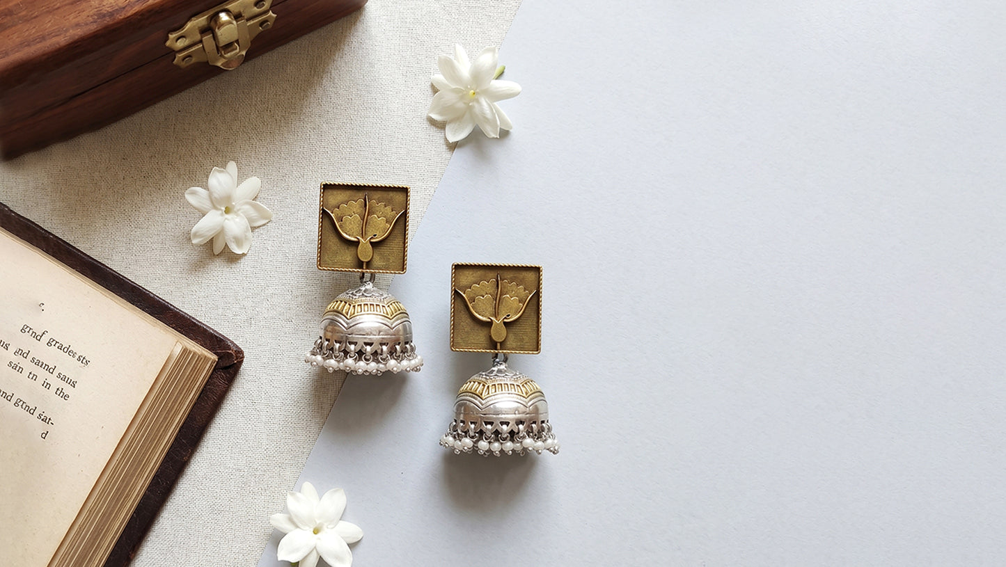 Sangeeta Boochra Artisan Crafted Pearl Drop Jhumka Earrings