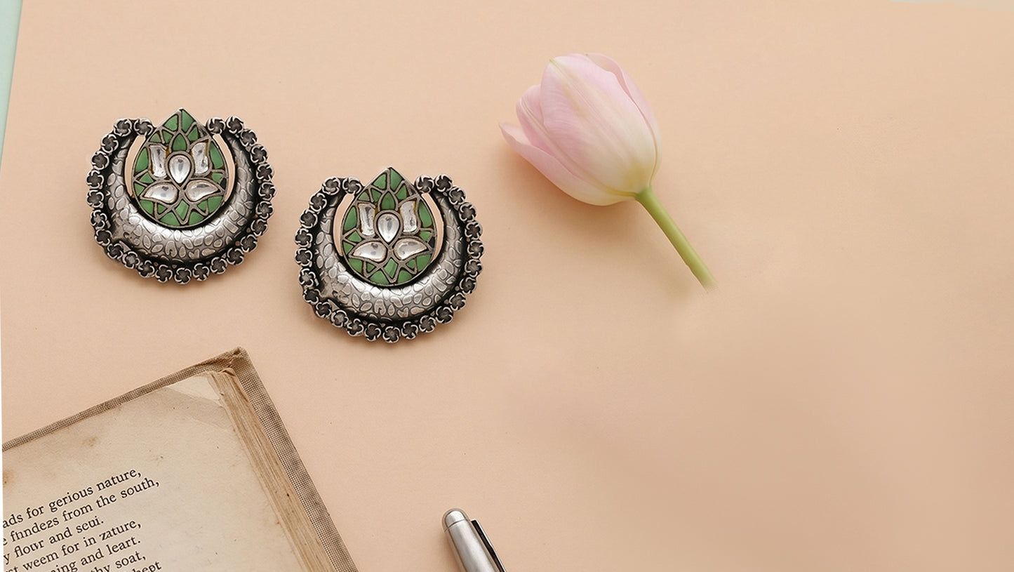 Sangeeta Boochra Handcrafted Kundan Floral Stud Earrings