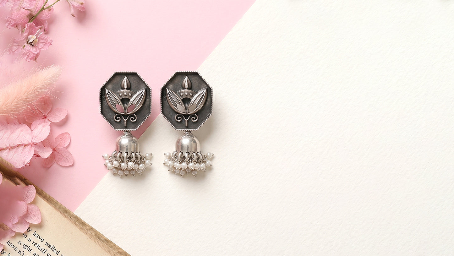 Heritage Pearl Drop Silver Earrings by Sangeeta Boochra