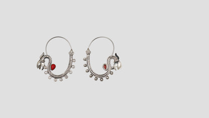 Coral Accent Silver Hoop Earrings by Sangeeta Boochra