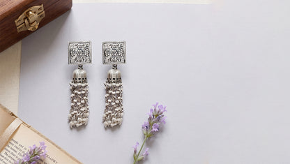 Sangeeta Boochra Heritage Tassel Oxidised Silver Earrings