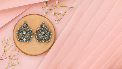 Sangeeta Boochra Handcrafted Silver Peacock Motif Earrings