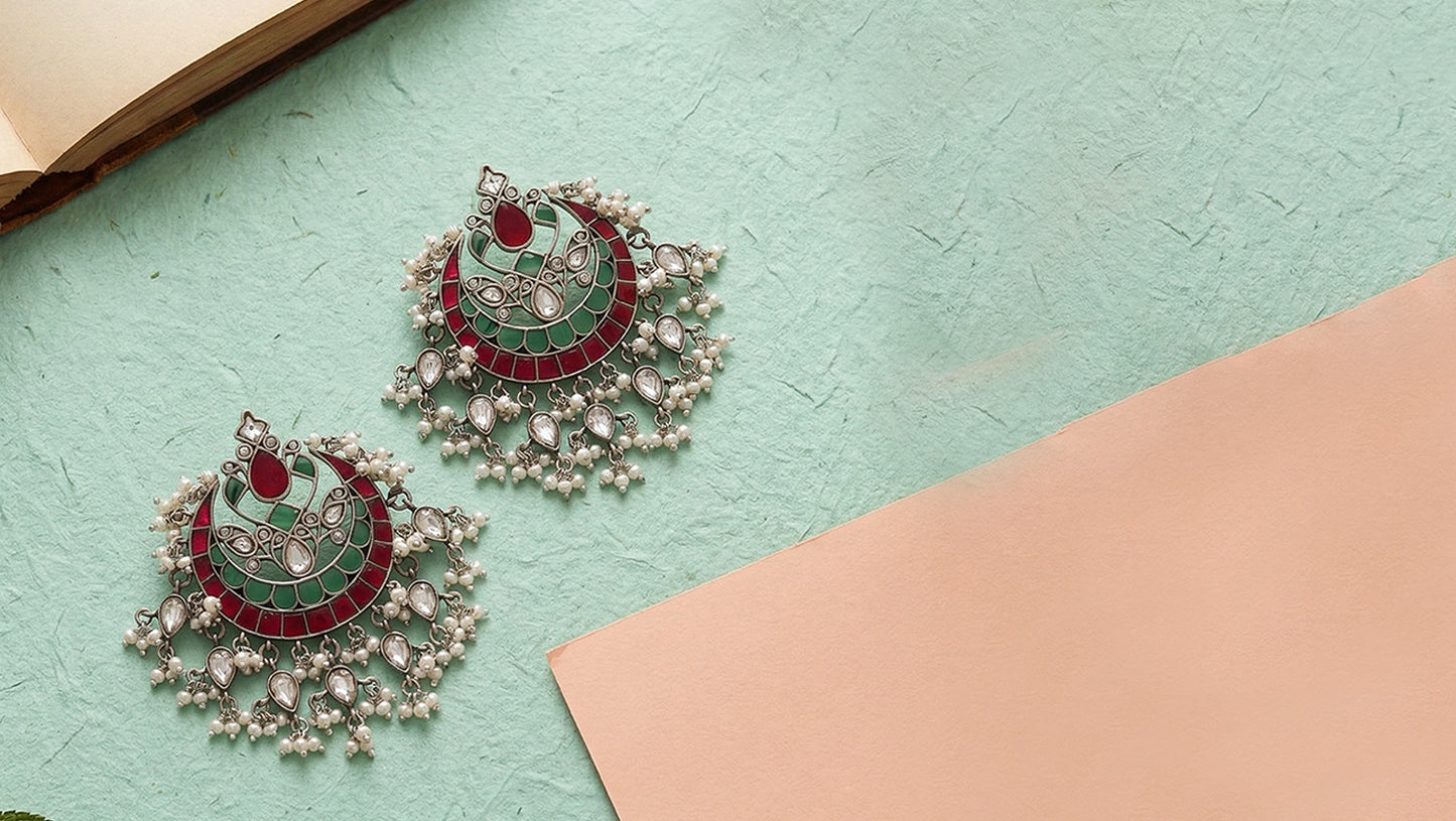 Sangeeta Boochra Royal Red & Green Kundan Chandbali